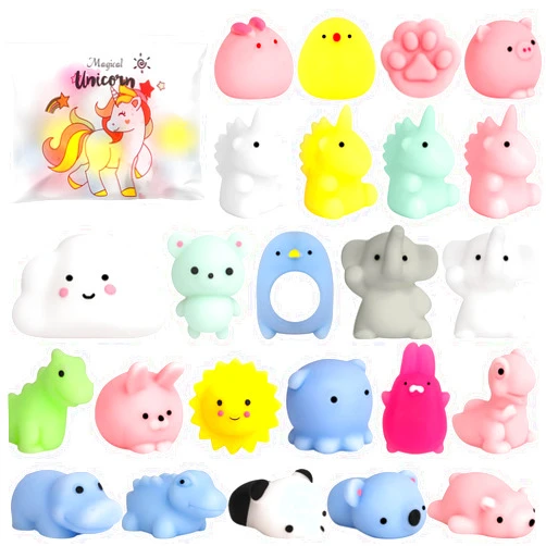 POKONBOY 25pcs Mochi Squishy Toys, Mini Kawaii Squishies Animals with Storage Bag Party Favor for Kids Stress Relief Toys Classroom Prizes Easter Basket Stuffers for Boys and Girls Age 3+
