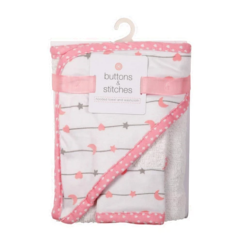 Cudlie Buttons and Stitches Baby Boys Infant Hooded Towels