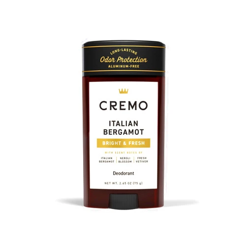 Cremo Italian Bergamot Aluminum Free Deodorant for Men, 48-hour Long Lasting Odor Protection, 2.65oz