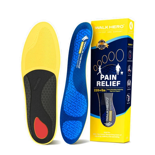 WALK·HERO COMFORT AND SUPPORT WalkHero Heavy Duty Orthotics Inserts - 220+ lbs Plantar Fasciitis High Arch Support Insoles - Flat Feet Orthopedic Inserts for Standing All Day (Mens 14-14.5, Glacial Blue)