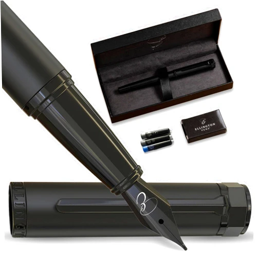 Ellington Pens Luxury Fountain Pen Set - Smooth Fine Nib - Includes 3 Ink Cartridges, Refillable Ink Converter, Gift Box - Fountain Pens For Writing, Calligraphy, Journaling, Sketching (The Stealth)