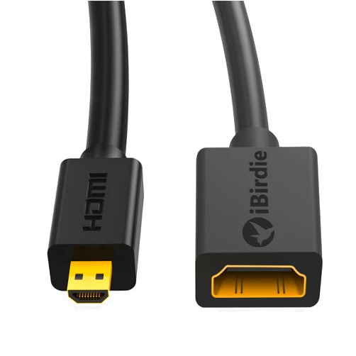 iBirdie Micro HDMI to HDMI Female Cable 0.5 Feet - High Speed 18Gbps Support 4K60 HDR ARC Compatible with GoPro Hero 7 6 5 4, Raspberry Pi 4