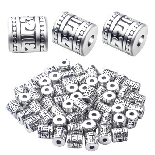 BronaGrand 60pcs Antique Silver Plated Column Spacer Bead Alloy Tibetan Rondelle Bead Spacers Tube Beads Charm Beads for Bracelet DIY Jewelry Making and Crafting