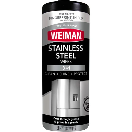 Weiman Stainless Steel Cleaner, 30 Count Cleaning Wipes, Removes Dirt, Grime, and Grease, No Streaks or Residue, Stainless Steel Polish for a Sparkling Clean and Shiny Surface, Cleaning Supplies