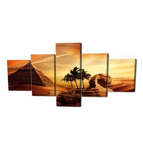 Yatsen Bridge Ancient Egypt Pyramid and Secrets Modern Painting on canvas Sphinx Wall Art Post and prints home decor for living room Pictures 5 Piece Multi Panel HD printed Framed Ready to hang(50''Wx24''H)