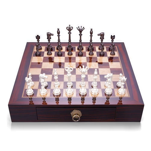 AMEROUS 20 Inches Wooden Chess Set with Metal Chess Pieces- 4.5'' King - 2 Built-in Storage Drawers - Gift Packaging,Tournament Chess Board Games for Adults and Kids