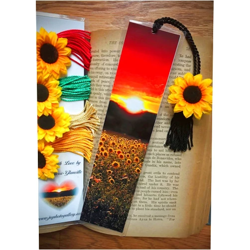 JWPhotography Gallery Golden Sunflower Sunset Scenic Floral Bookmark w/Silk Sunflower CharmFine Art Photography Photo Laminated Handmade Bookmark