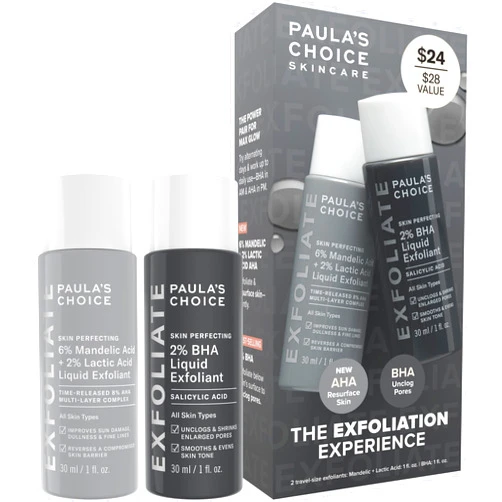 Paula's Choice Exfoliation Kit, 2% BHA Liquid & 6% Mandelic Lactic Acid AHA Exfoliants, for Clogged & Enlarged Pores, Rough & Bumpy Texture and Uneven Tone, Travel-Size Duo, Fragrance-Free, Set of 2