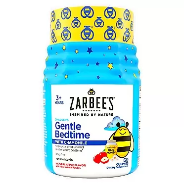 Zarbee's Gentle Bedtime Gummies for Kids - Melatonin-Free Blend of Natural Honey, Apple, and Chamomile Helps Children Unwind and Relax to Prepare for Sleep, 60ct Apple - 60ct