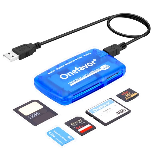 Onefavor SmartMedia Cards Reader Writer, All-in-1 USB Universal Multi Card Adapter Slim Hub Read Smart Media SD, XD, CF, MMC, MS Pro Duo, Camera Flash Memory Cards Reader for Windows, Mac, Linux