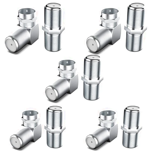 Warmstor 10 Pack RG6 Coaxial Cable Right Angle Connector F Type Female to Male Adapter Connector 90 Degree, F-Type Female to Female Coax Extender TV Cables