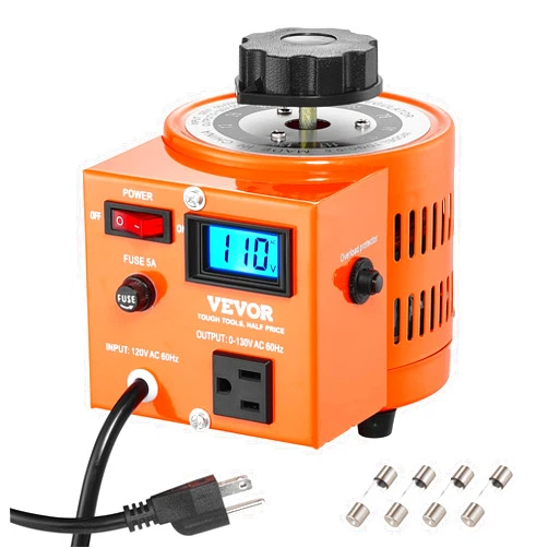 VEVOR 500VA Auto Variable Voltage Transformer, 3.84 Amp, 110V Input 0-130V Output AC Voltage Regulator, with LCD Display 4 Extra Fuses Thermal Control Switch for Home Industrial Office