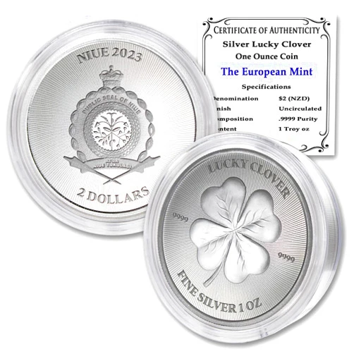 MINT STATE GOLD 2023-1 oz Silver Lucky Clover Coin Brilliant Uncirculated (in Capsule) with Certificate of Authenticity $2 Seller BU