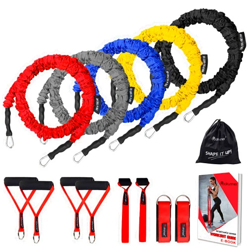 Coolrunner 14 PCS Resistance Bands Set, Exercise Tubes, 20lbs to 40lbs Workout Bands with Handles Protective Nylon Sleeves Door Anchor Ankle Strap, Elastic Exercise Bands for Men Women - up to 150lbs