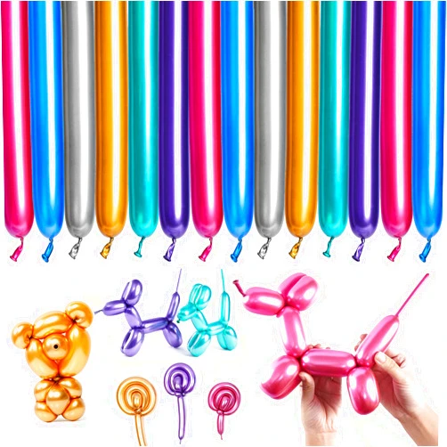 PartyWoo Metallic Twisting Balloons, 50 pcs Long Balloons 260Q Modelling Balloons in 6 Metallic Colors, Magic Balloons Animal Balloons for Children's Party, Carnivals, Jungle Party