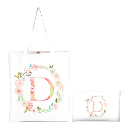 Boutikpro Personalized Initial Canvas Tote Bag with Cosmetic Bag, Floral Monogram Tote Bag Gift for Women Bridesmaid Wedding