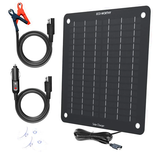 ECO-WORTHY Solar Car Battery & Trickle Charger 5W Solar Panel Power 12V Batteries Maintainer Portable Waterproof Built-in Blocking Diode for Automotive Lawn Mower Camping Car Boat Motorcycles Truck