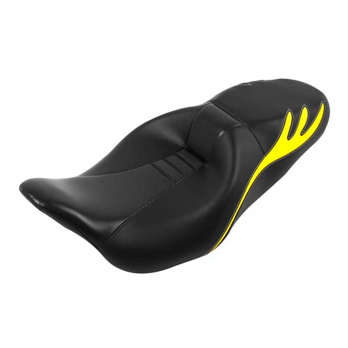 XFMT-moto-part Motorcycle One-Piece 2-Up Driver Passenger Seat For Harley Road King Street Glide Road Glide Electra Glide CVO 2009-2023 (Yellow Wings)