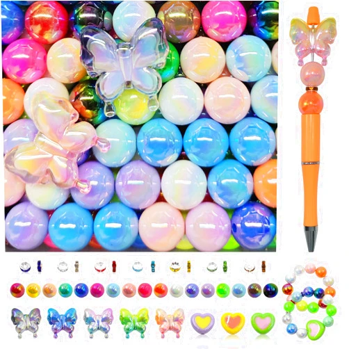DASTTUIS 254 Pieces Beads for Pens - 16MM Acrylic Loose Beads Bulk Set - Beads Kit for Crafts - Fit for Jewelry Making, Bracelets, Beadable Pens, and Focal Beads - Cute Beads for DIY Supplies