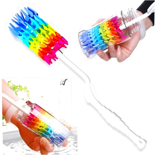 Rayhee Bottle Brush Cleaner-Baby Milk Bottle Cleaner Soft Silicone Bottle Brusher / 360 Degree Rotating Long Handle Brush for Washing Glassware, Cup, Decanter, Narrow Neck Brewing Bottle