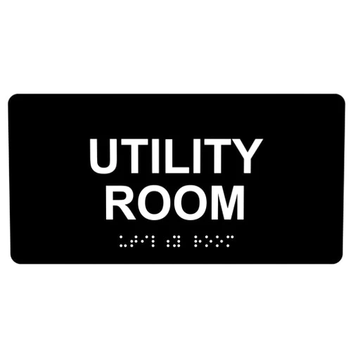 ComplianceSigns.com Utility Room Braille Sign, ADA-Compliant Braille and Raised Letters, 8x4 inch Black Acrylic with Adhesive Mounting Strips