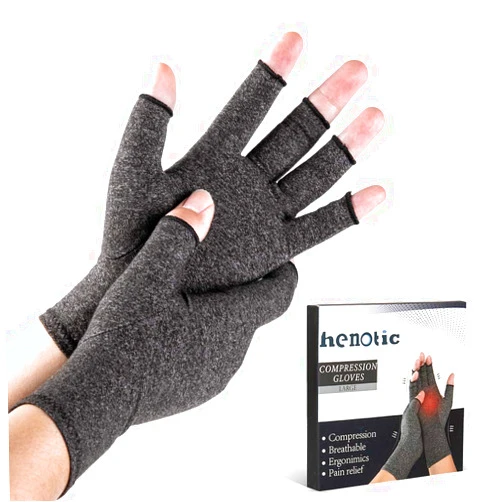 HENOTIC Arthritis Compression Gloves for Women Men, Fingerless Breathable & Moisture Wicking Compression Gloves for Relieving Carpal Tunnel Aches, Rheumatoid Pains, Joint Swell