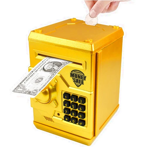 Totola Piggy Bank Electronic Mini ATM for Kids Baby Toy, Safe Coin Banks Money Saving Box Password Code Lock for Children,Boys Girls Best Gift (Gold)