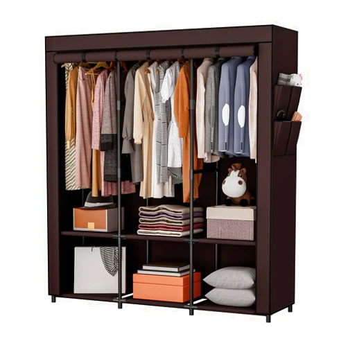 SORCEDAS Portable Closet Wardrobe Storage Organizer Metal Hanging Rack Non-Woven Fabric 50 Inch (Coffee)
