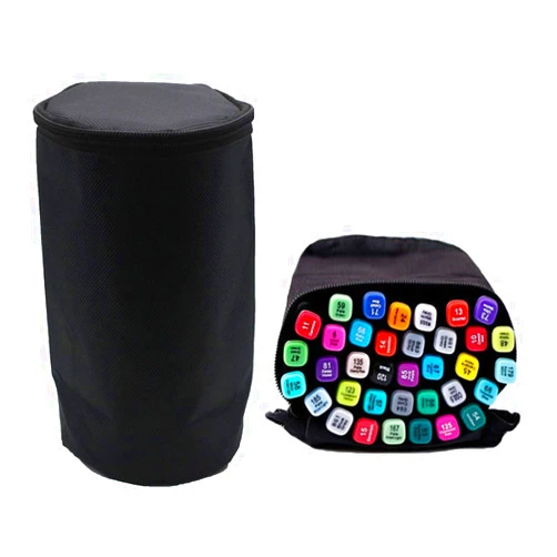 Sovenny Multifunction Cylinder Zippered Canvas Pen Bag Pencil Marker Case Stationary Storage Bottle Travel Cosmetic Bag