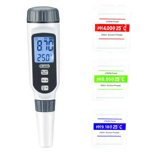 Dr.meter Digital Water pH Meter, 0.01 Resolution High Accuracy PH Testing Pen with Backlit and Data Hold, 0-14pH Measurement Range Water Quality Tester for Hydroponics, Pool, Aquarium, Brewing
