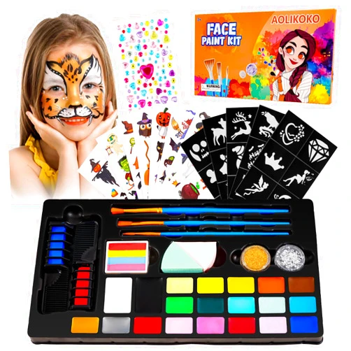 AOLIKOKO 20 Colors Face Paint Kit ，Professional Face Painting kit, Birthdays, Halloween Face Body Makeup Kit,Ideal for Cosplay Party SFX Arty Stage Makeup (Set 2)