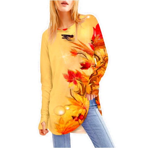 GOFULY Womens Tunic Tops Dressy Casual Long Sleeve Round Neck Tops Floral Print Shirts with Thumb Holes Fall Blouses Clothes