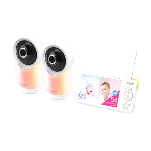 VTech RM5766-2HD RM57662HD Smart Wi-Fi 1080p 2-Camera 360°-Pan-and-Tilt Video Baby Monitor System with 5-in. Display, Night-Light, and Remote Access, White