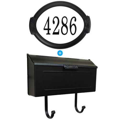 PRO-DF Cast Aluminum Metal Mailbox with Newspaper Hooks & Address Plaque Sign - 4’’ House Number Included, Easy to Install Wall Mount, Heavy Duty, Rustproof Powder Coated Paint, Horizontal Mail Box (Black)