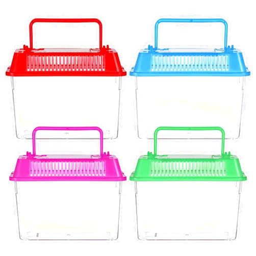VANZACK Small 4pcs Portable Reptile Tank Plastic Turtle Box with Lid Handle Clear Terrarium Hamster Habitat for Fish Snakes Aquarium