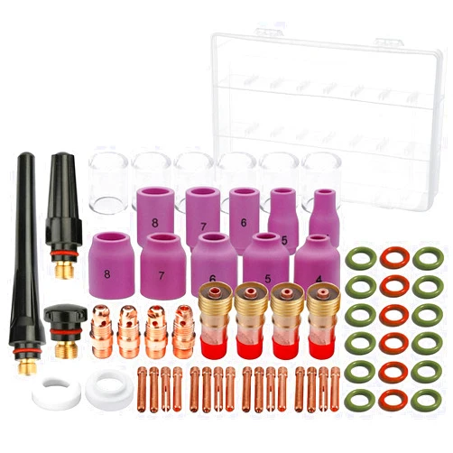 OKBA 63PCS TIG Welding Torch Accessories kit Nozzle Collets Body Stubb Stubby Gas Lens #10 Glass Cup Kit for WP-17/18/26