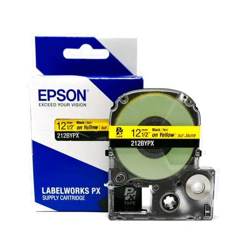 LABELWORKS Epson LABELWORKS 212BYPX PET (Polyester) Tape Cartridge - Black on Yellow Industrial Label Maker Tape - 1/2