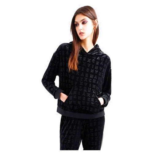 A｜X ARMANI EXCHANGE Armani Exchange Women's Embossed All Over Logo Stretch Velvet Hoodie