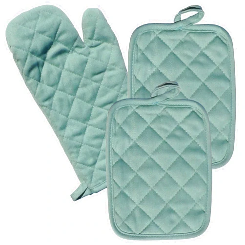 Lobyn Value Packs, Heavy Cotton Oven Mitt with 2 Pot Holders, 3-Piece Set in Seafoam Green, Heat Resistant Quilted Oven Mitt and 2 Potholders, Heavy Duty 100% Cotton.