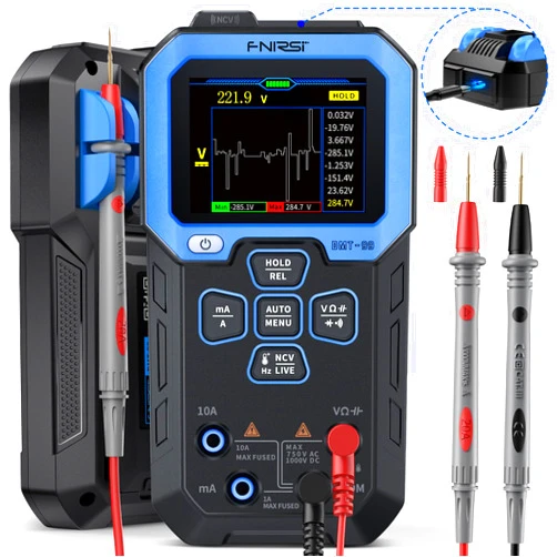 FNIRSI DMT-99 Digital Multimeter 9999 Counts TRMS, Rechargeable Auto-Ranging Volt Meter with Recording and Monitoring Data Mode, Resistance, Capacitance, Diode, Frequency, NCV, Current Voltage Tester