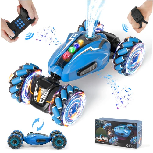 SUNRISELAND Remote Control Car, 4WD Gesture Sensing RC Stunt Car for Kids with Light & Music, 2.4Ghz 360°Rotation RC Car Toy with Spray, Hand RC Car for Boys Girls Age 6 7 8 9 10 Year Old Blue