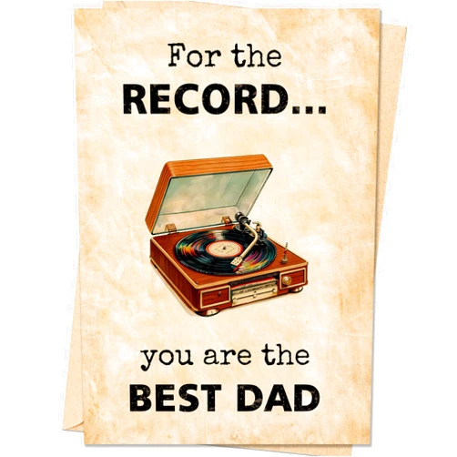 IDU Fathers Day Card,Funny Fathers Day Cards Gifts Decorations for Dad from Daughter Son,Happy Father's Day Cards Gifts Ideas with Envelope,Vintage Record Player Card for Dad