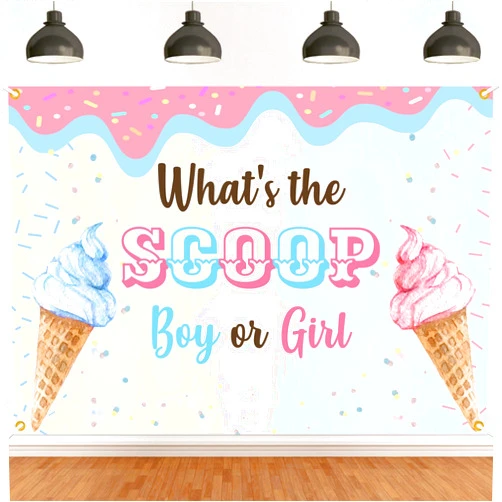 Nesinpa What’s The Scoop? Boy or Girl Backdrop - Ice Cream Gender Reveal Baby Shower Backdrop, Summer Gender Reveal Party Decorations 7x5ft