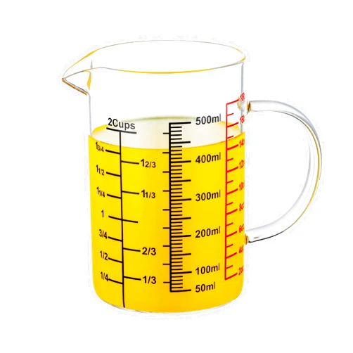 Ackers BORO3.3 Glass Measuring Cup-[Insulated handle | V-Shaped Spout]-Made of High Borosilicate Glass Measuring Cup for Kitchen or Restaurant, Easy to Read, 500 ML (16 Oz, 2 Cup)