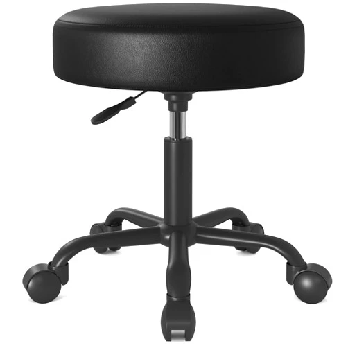 SHA CERLIN Rolling Stool with Wheels Swivel Shop Salon Chair Adjustable Drafting Massage Medical Tattoo Spa with PU Leather Cushioned, Black