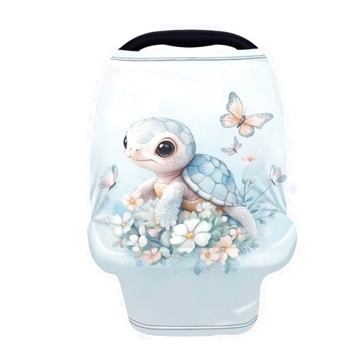 Wanyint Sea Turtle Flower Butterfly Blue Baby Car Seat Covers Carseat Canopy for Boys Girls, Multi Use Nursing Breastfeeding Covers, Nursing Scarf