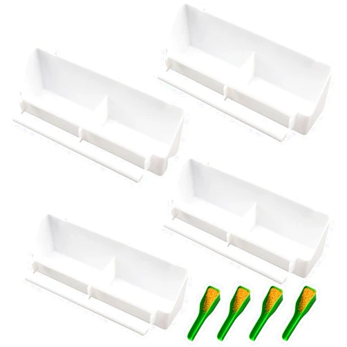 Lucky Interests 4pcs Bird Feeder, Pet Bird Food Double Plastic Seed Water Feeder Dispenser Standing Frame Plastic Food Feeder Cup for Parrots Cockatiel Pigeon Sparrow Bird Cage Bowl with 4 Bird Spoons