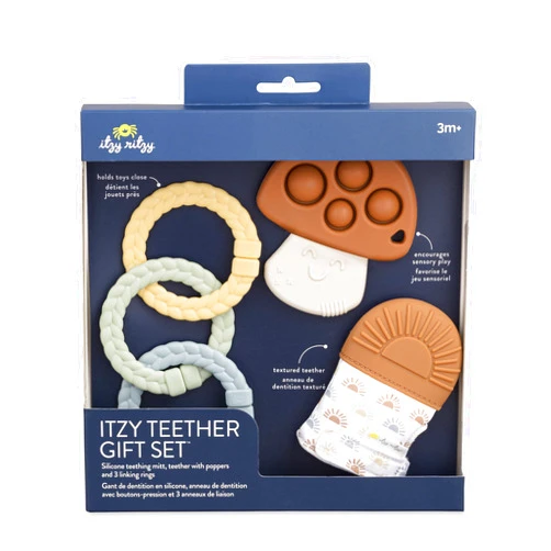 Itzy Ritzy's Teething Gift Set; Includes 1 Teething Mitt, 1 Popper Toy & 3 Linking Rings
