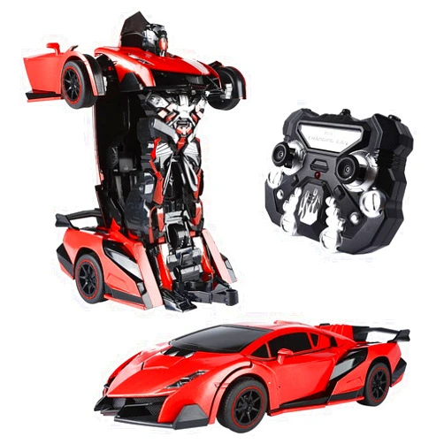 SainSmart Jr. Remote Control Car, Transform Robot RC Cars for Kids Toys, 1:14 Scale Car with One-Button Deformation, 360°Drifting, and Realistic Engine Sound, Gifts for Boys Girls Aged 8+, Red