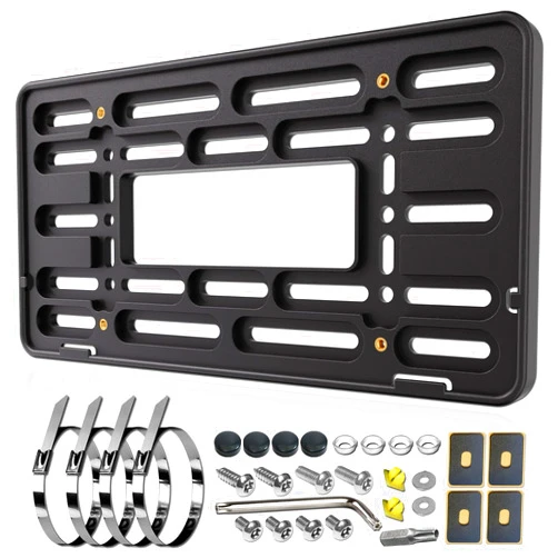 FBJTDQ Front License Plate Holder Bracket – Universal Plastic Front Car Tag Mounting Frame with Copper Thread, with Anti-Theft Screws & Stainless Steel Ties for 2 Pre-Drill Holes Bumper